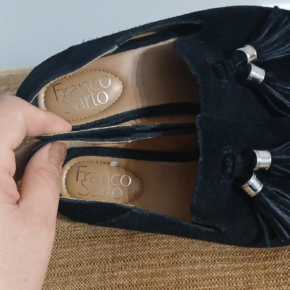 Franco Sarto Womens Black Tassel Loafers
